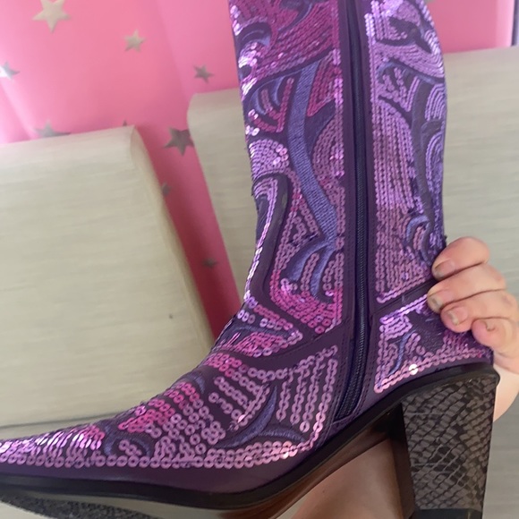 LAST PAIR Size 6 ONLY Purple Sparkly Cowboy Cowgirl Bling Boots - Picture 4 of 5